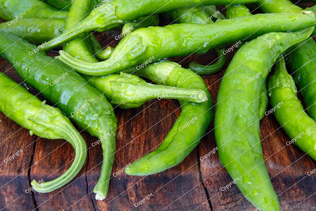 Fresh Green Italian Bell Pepper Friggitelli On Wooden Background